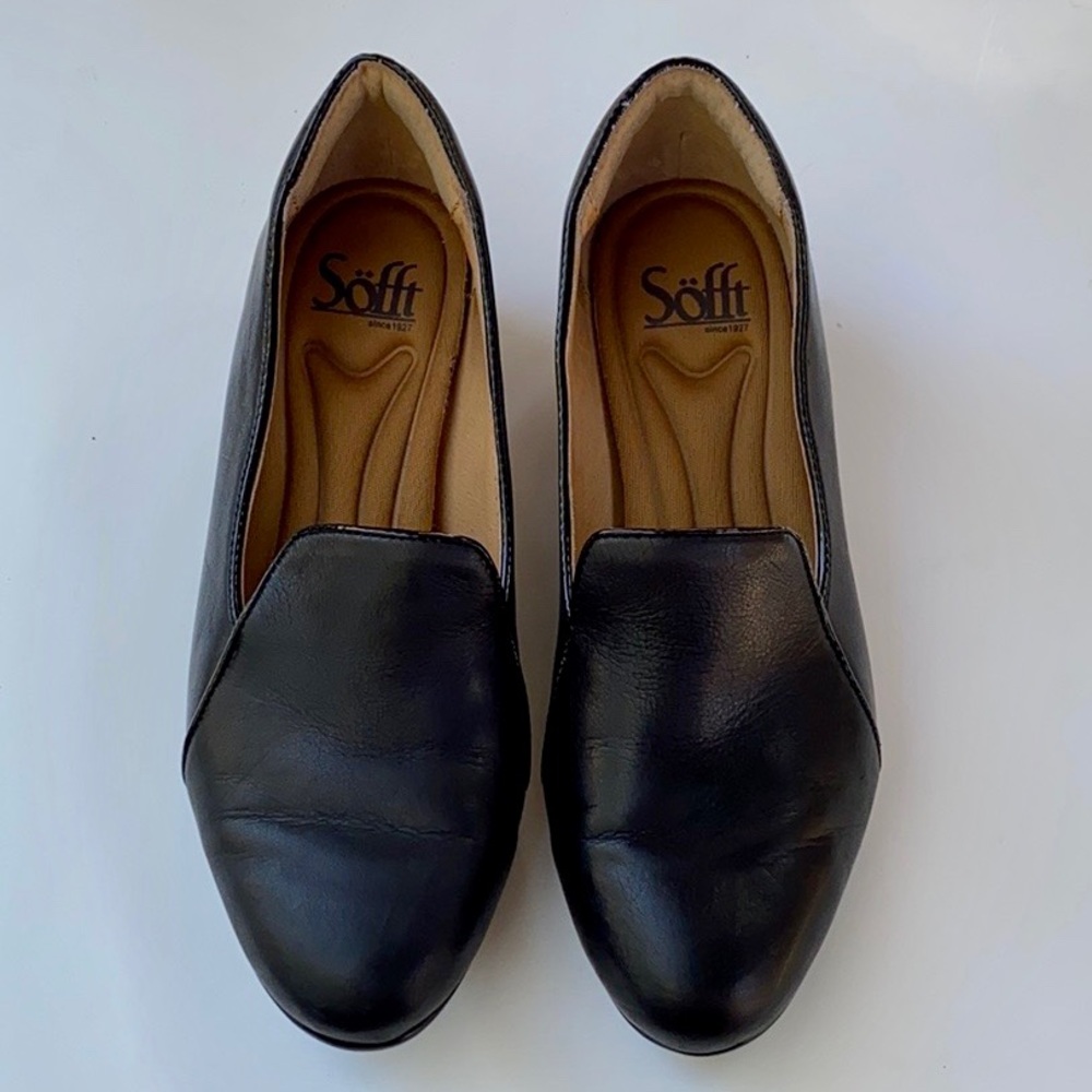 Black Sofft Block Leather Shoes with short heel